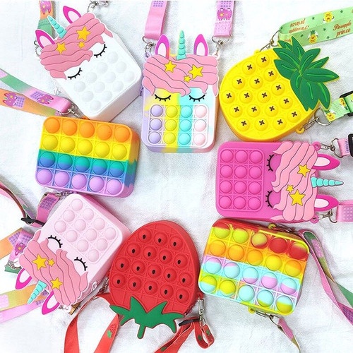 Tas Pop It Tali Selempang  anak karakter karakter Lucu Murah Silicone tas hp Cewek