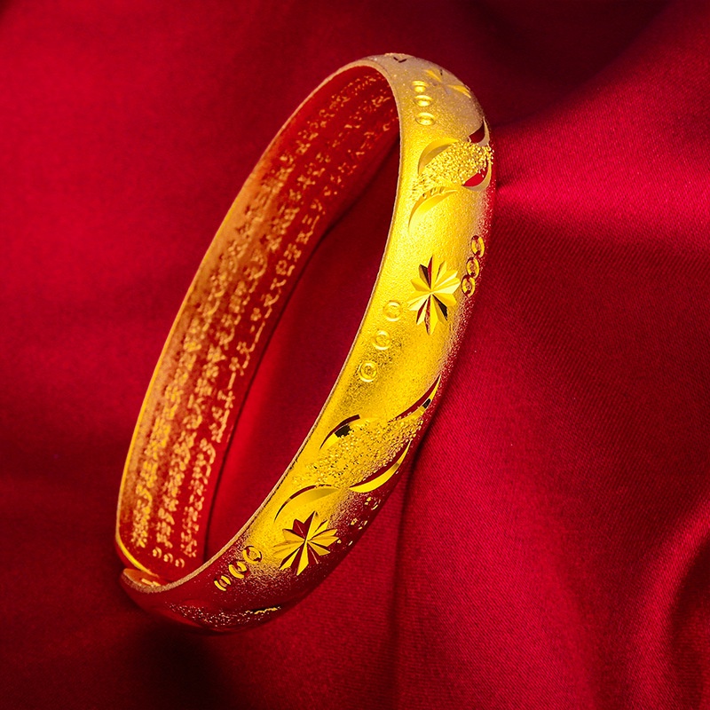 Goldkingdom Perhiasan Fashion Emas Asli Kadar 375 Bangkok Aksesoris Ready Stock Lapis Emas Sandblasted Hati Kuno Sutra Gelang Wanita Yang Dapat Disesuaikan