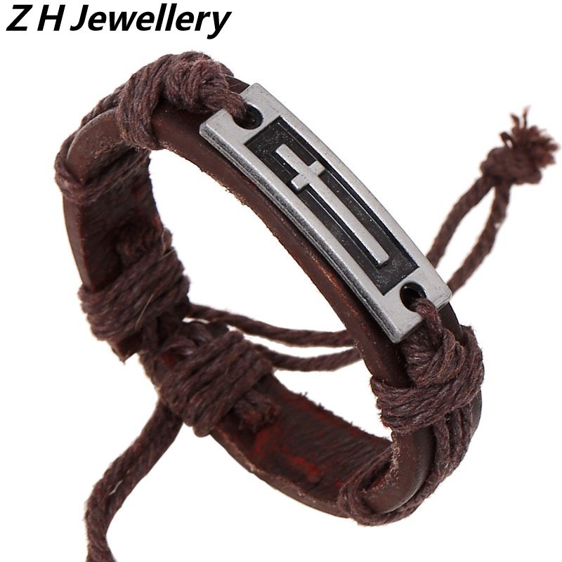 [Z H Jewelry] Hip Hop Rock Pria Fashion Salib Gelang Kulit/Aksesoris Perhiasan Pesta