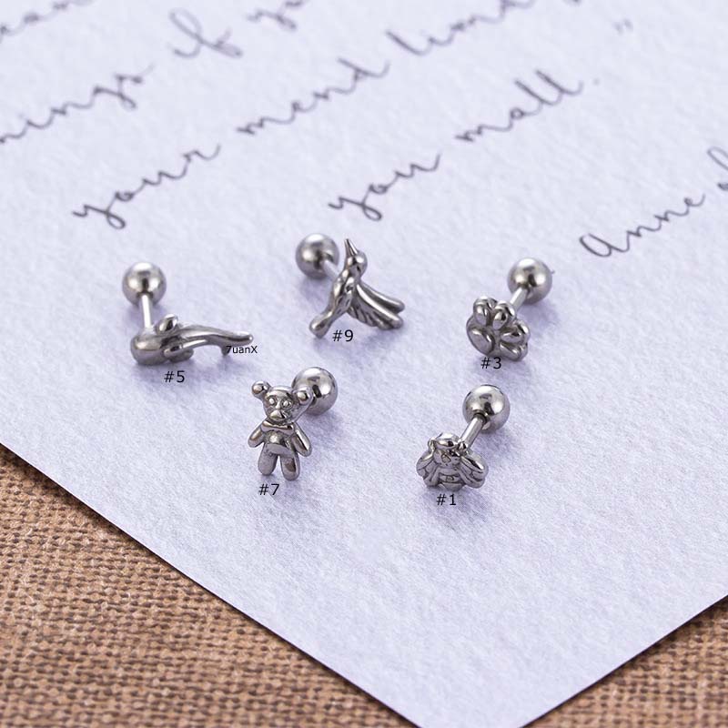 1biji Anting Tusuk Bentuk Burung Lumba Beruang Tulang Rawan Helix 16 Gauge Piercing Stud Stainless Steel Hypoallergenic