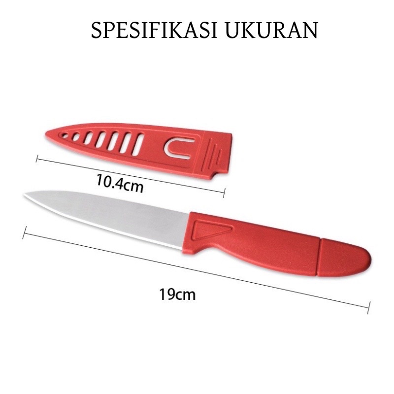 INDOLINE - PISAU BUAH SARUNG WARNA MERAH PEKAT / PISAU DAPUR TAJAM + SARUNG BAHAN STAINLES STEEL / PISAU SAYUR / PISAU DAGING / PISAU BUAH SERBAGUNA