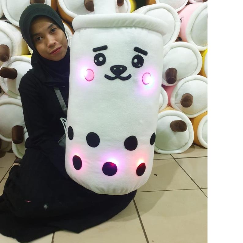 BISA COD ✔️Boneka boba bts bt21 super jumbo 70cm LED LAMPU  / bantal boba milk label SNI termurah ha
