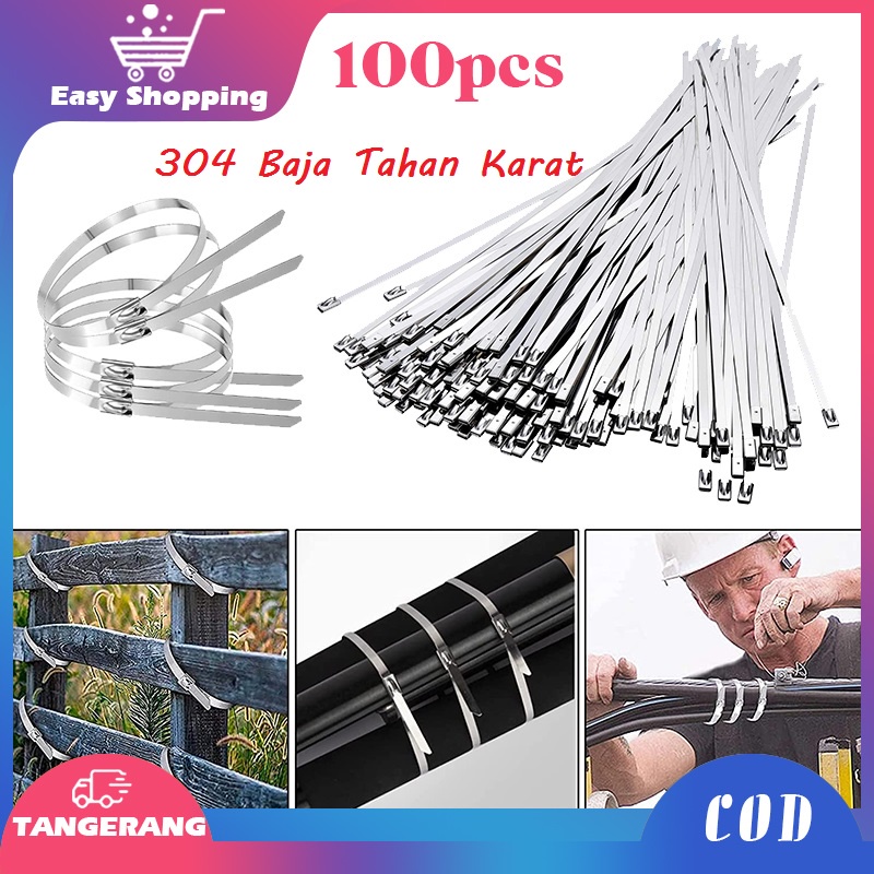 100pcs Kabel Ties Stainless SS304 Cable Tie 60cm Kabel Tie Zip Ties Clamp Pengikatan Lakban Knalpot