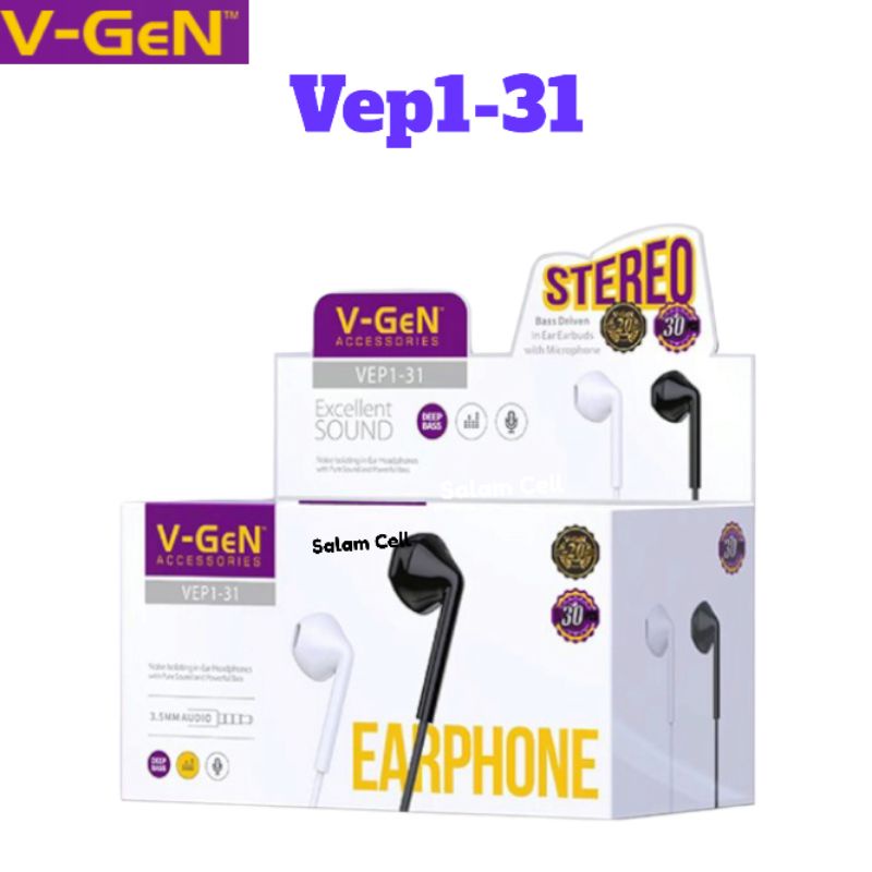 Headset V-GeN VEP1-31 Wired Earphone Headset Vgen Bass Driver Original Garansi Resmi