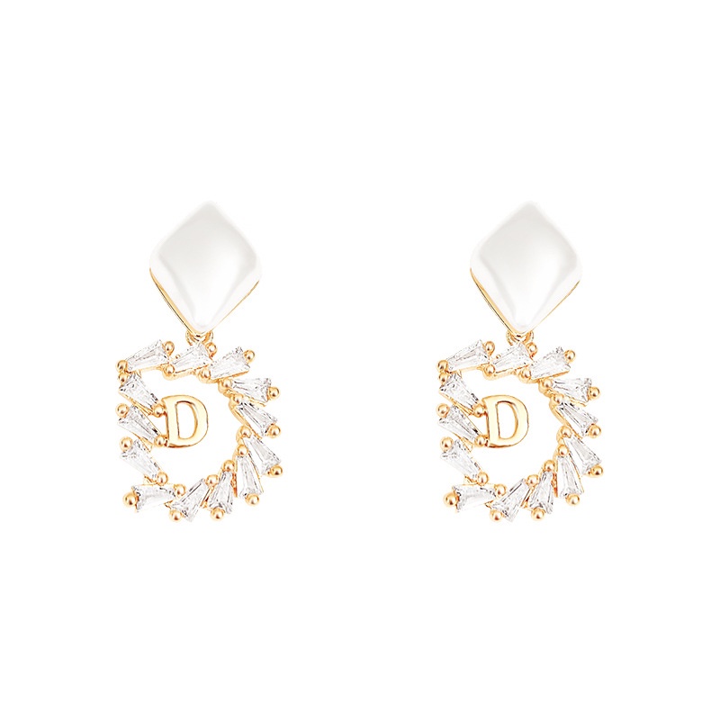 Mewah Zirkon Geometris Anting-Anting Perempuan925 Perak Jarum Anting Huruf Mutiara