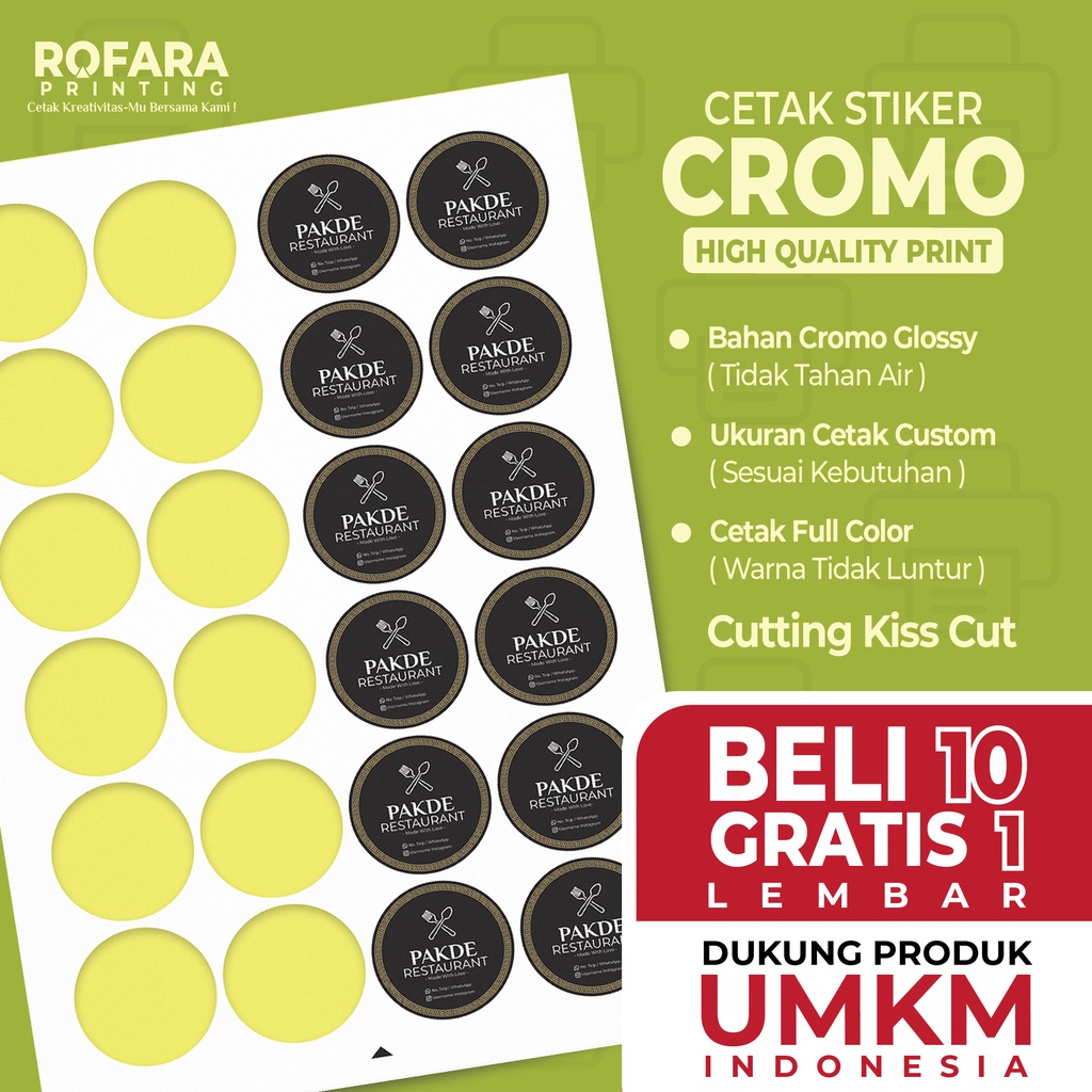 Jual Cetak Stiker Label Bahan Cromo Glossy A3 Cutting Kiss Cut