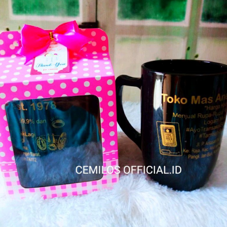 Souvenir Gelas Jumbo Aesthetic, Souvenir Gelas Kaca Besar Hitam Sablon Emas. Souvenir Gelas sablon, 