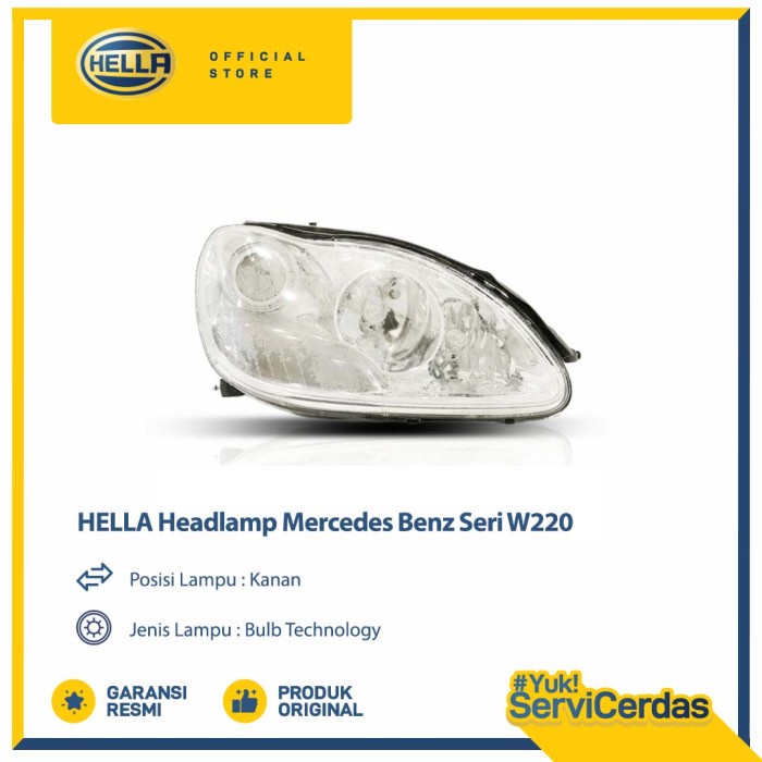 Lampu Headlamp Mobil Hella Mercedes Benz Seri W220 (Kanan) Halogen - Lampu Depan Mobil