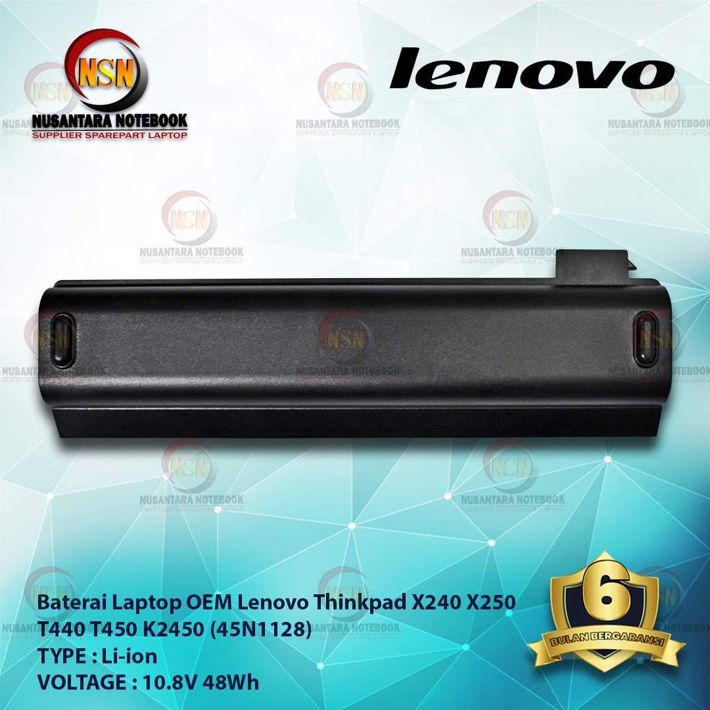 Baterai OEM Lenovo ThinkPad X240 X240S X250 X260 X270 45N1128 45N1736 68+ 10.8V 48Wh