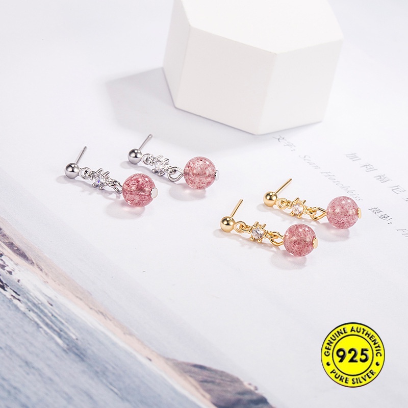 Aaa Anting Zircon Strawberry Quartz Earrings S925 Silver Manik Keberuntungan Anting Untuk Wanita U1449