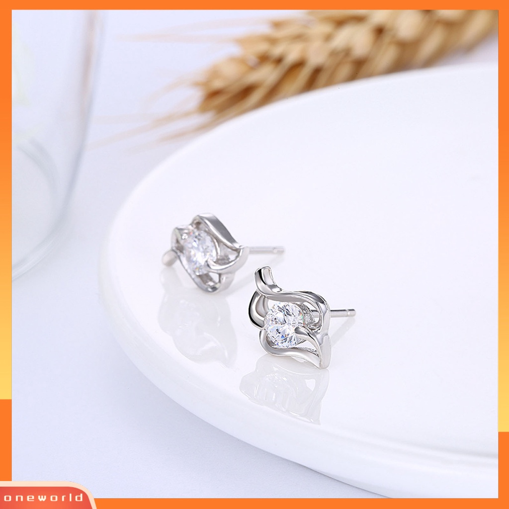 [WONE] 1pasang Indah Wanita Bentuk Api925Silver Clear Cubic Zirconia Stud Earring Untuk Belanja