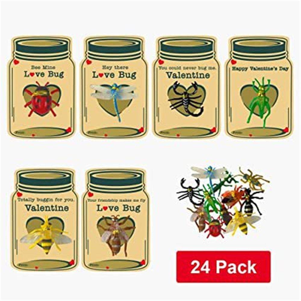 Nanas 24/30PCS Kartu Ucapan Valentine Favor Mainan Best Wishes Birthday Valentine Day with Insect