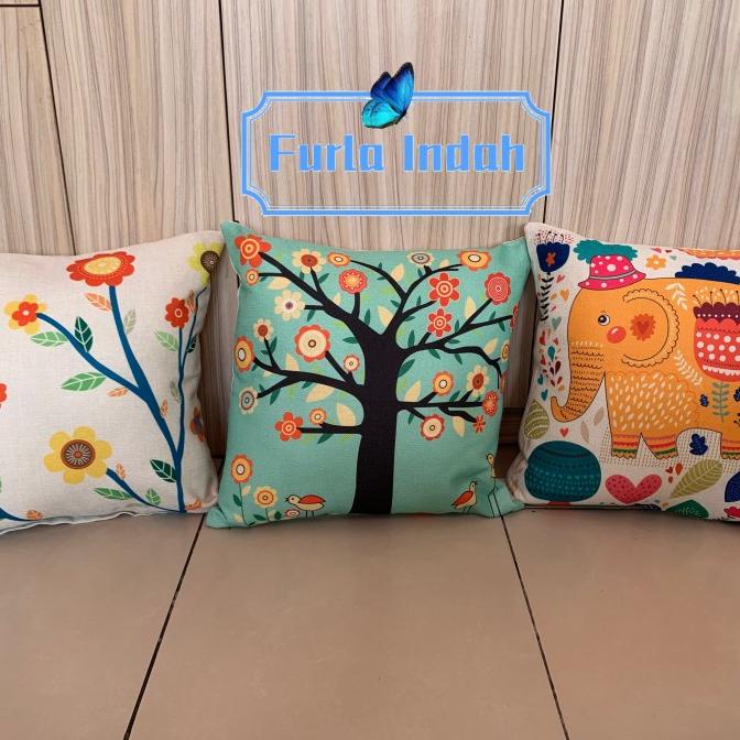 Discount sarung bantal sofa motif bunga /pohon/gajah 4545cm IMPORT /GORDEN JENDELA/GORDEN PINTU/GORD