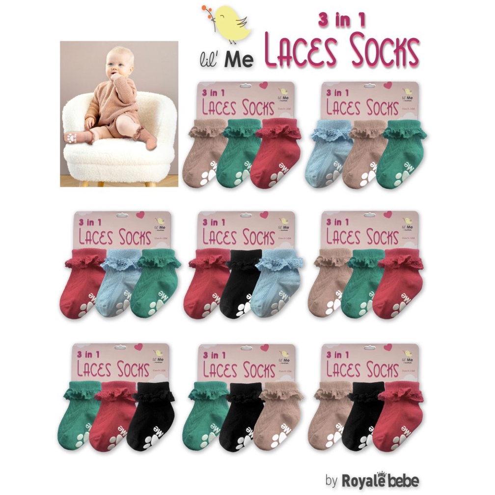 Royale Bebe LOLY SOCKS - Kaos Kaki Bayi 3in1 / Kaos Kaki baby 0-12 Bulan