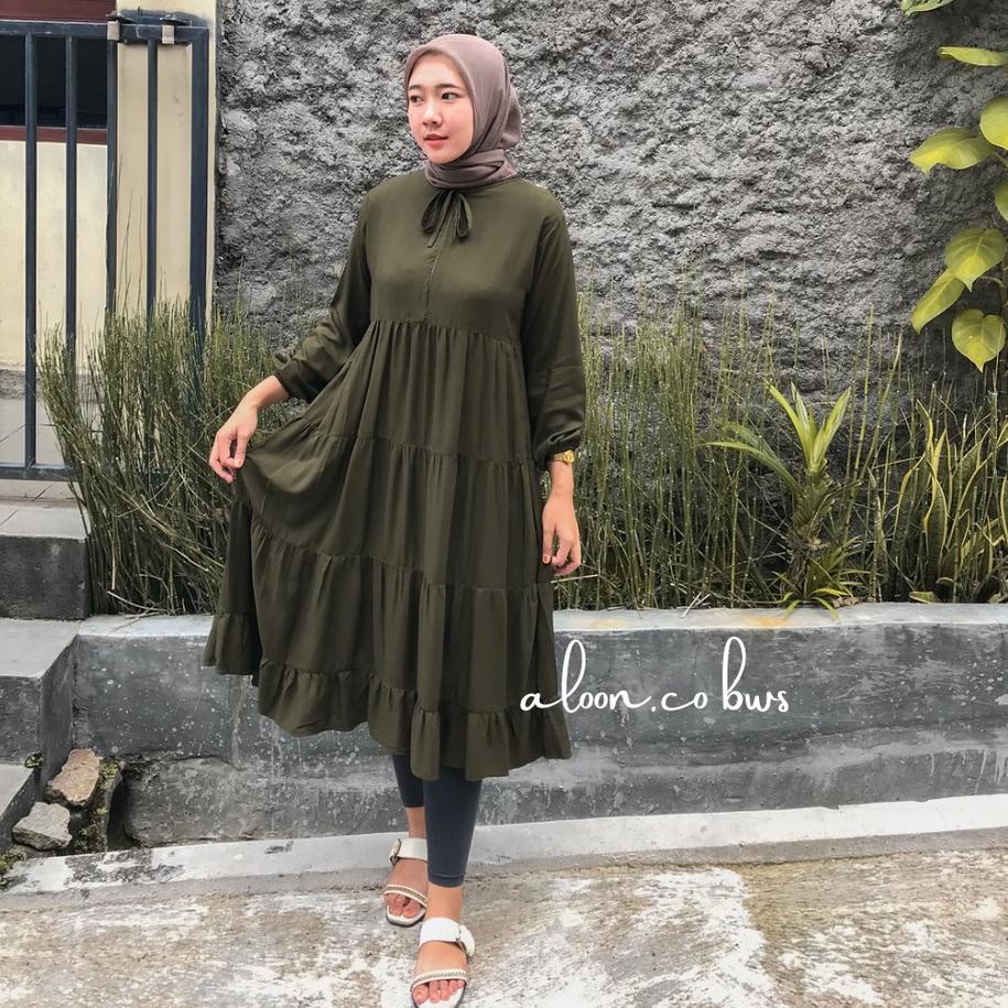 Recomended Midi Dress Rempel Susun Rayon Premium - Tunik Wanita Rempel Susun - Dress Rufle Premium