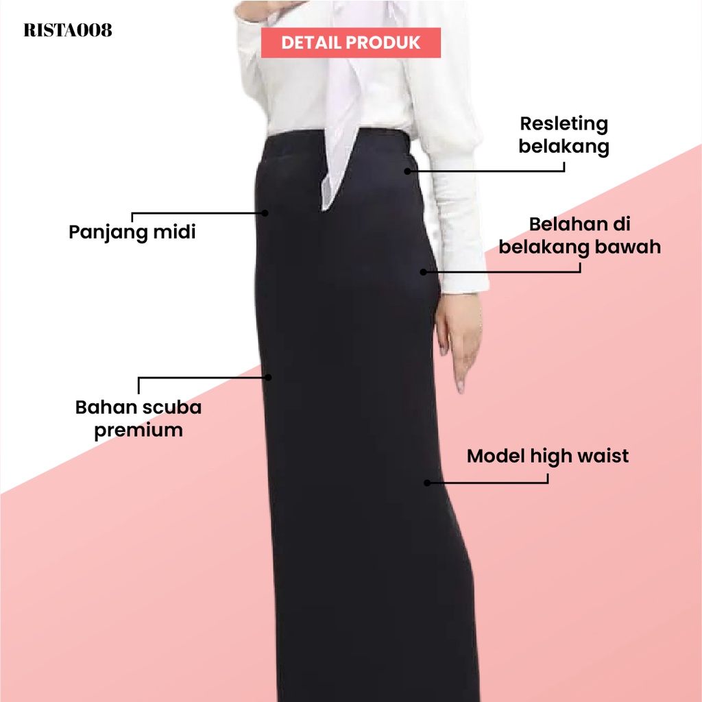 Rok Span Scuba Skirt Panjang High Waist Pakaian Kantor Wanita Kekinian Terlaris Termurah