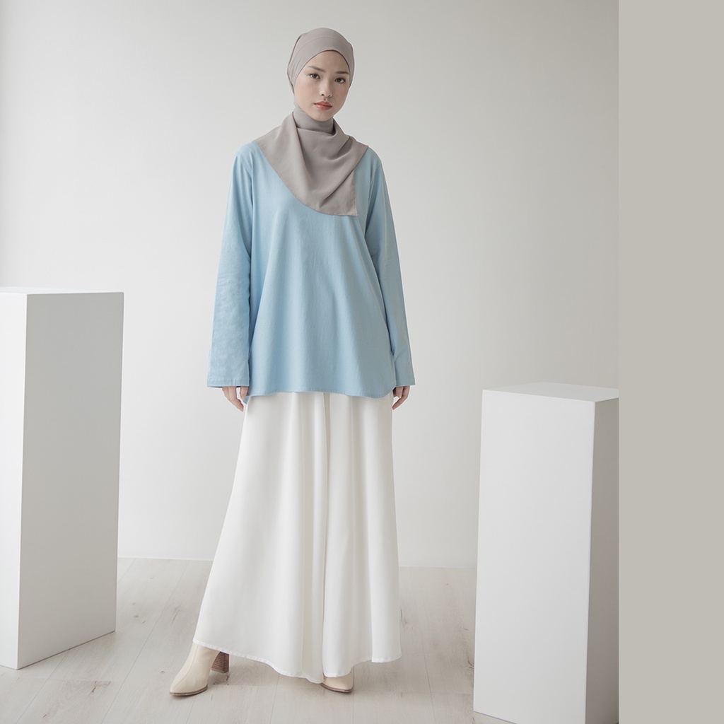 Adani by Aska Label - Kaos polos wanita Muslim lengan panjang warna Chalk, Light Khaky, Dusty Rose, Skyblue, Lavender.