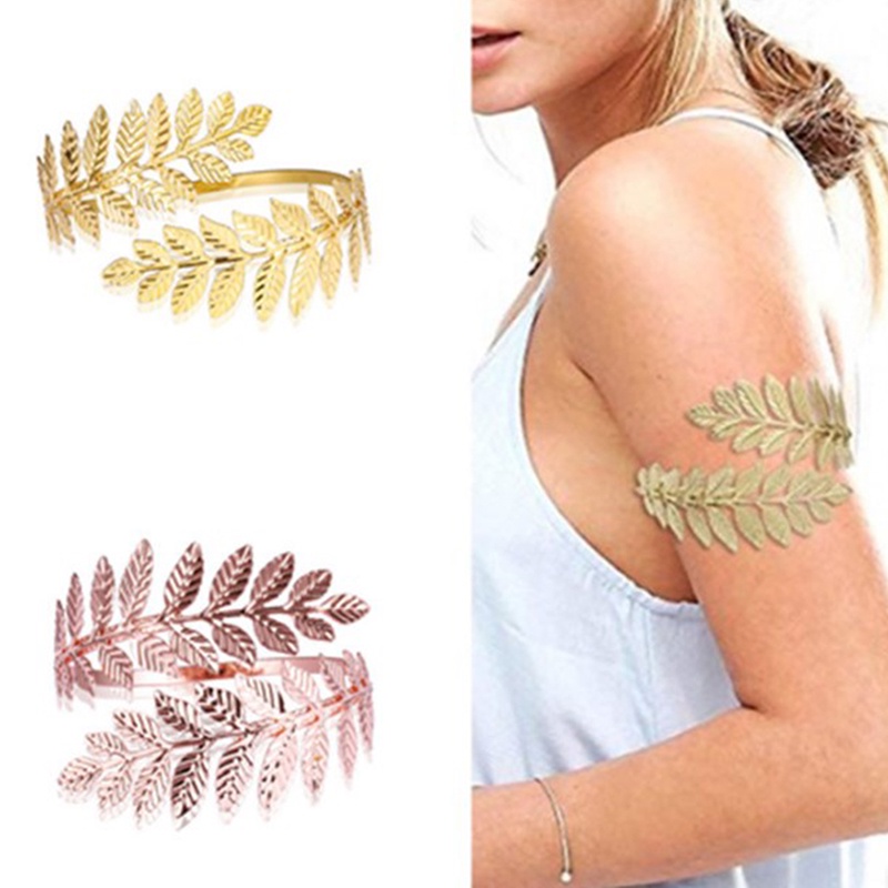 Gelang Daun Laurel Romawi Yunani Logam Ban Lengan Upper Arm Cuff Armlet