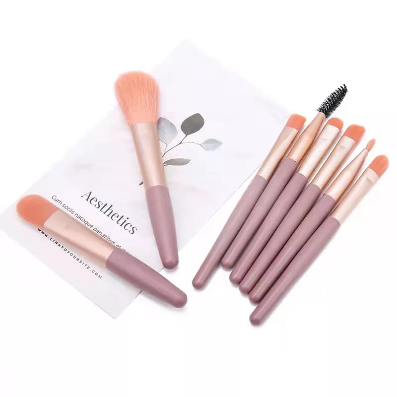 Set Mini Travel h433 Make Up Brush 8 pcs + Pouch Kuas Set Make Up ACC