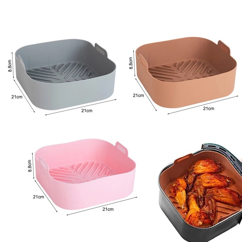 Premium Silicone Heat Resisting Roasting Pan For Air Fryer Easy Clean Silicone Baking Pan Reusable Air Fryer Pad Nampan Penggorengan Udara Anti Air Anti Lengket