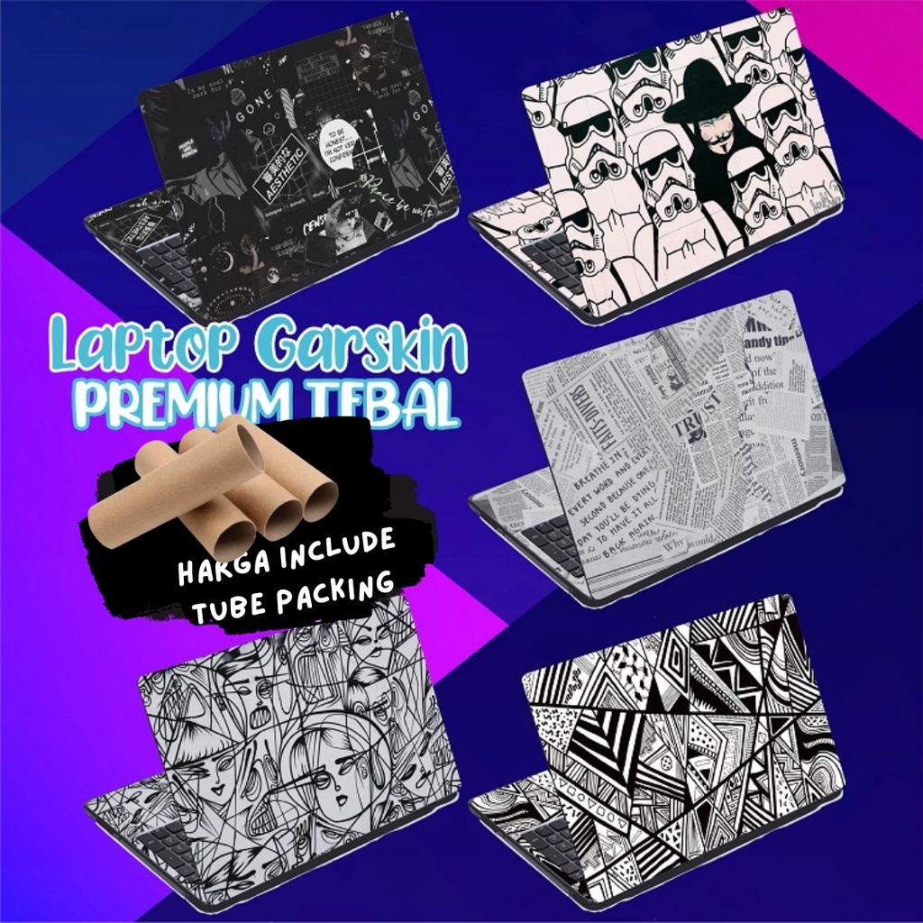 Garskin Laptop Anti Gores Monochrome Vintage Hitam Putih  Premium Full set 10 12 13 14 15 inch  Universal Untuk Semua Merk Laptop