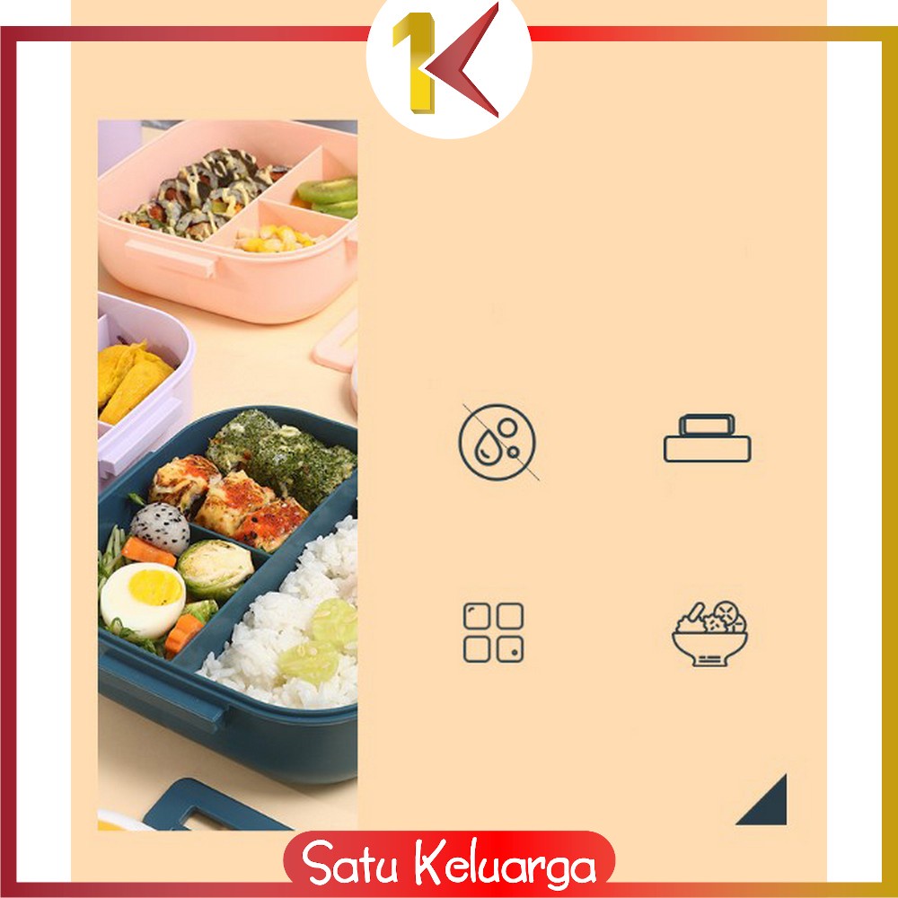 SK-C757 Lunch Box Set Alat Makan 3 Sekat Anti Tumpah / Kotak Bekal Makan Anak Free Sendok Sumpit Anti Bocor