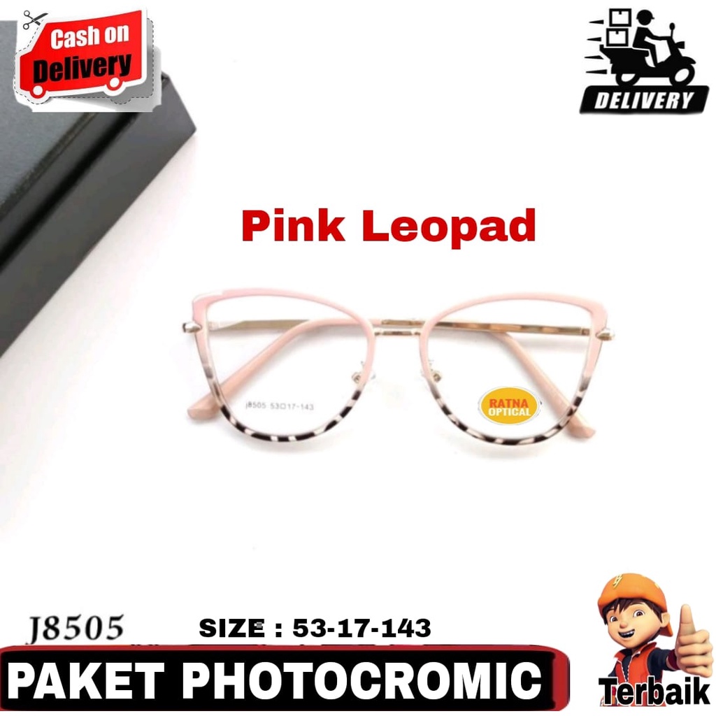 Kacamata Wanita Cat Eye Besar RO8505 Gratis Lensa Antiradiasi Photocromic Minus Cyl.