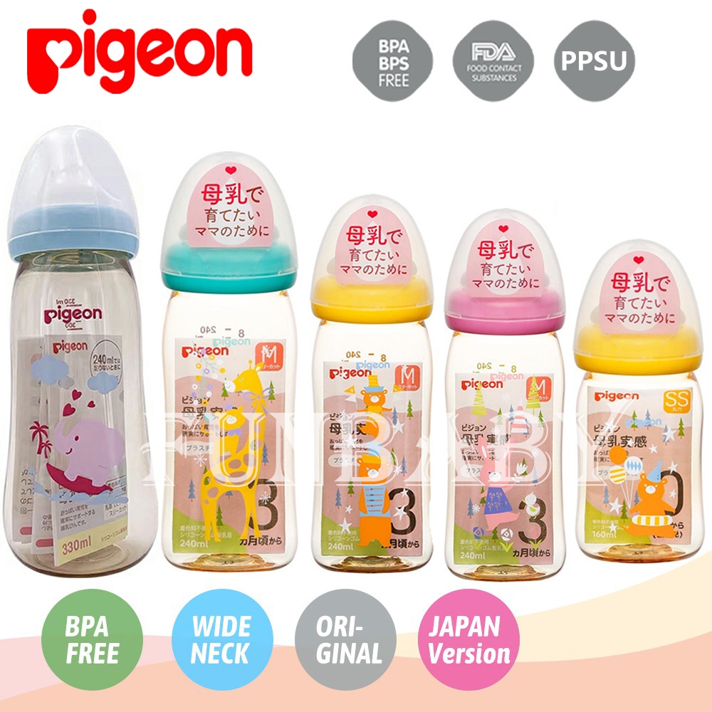 2023 Yang baru Pigeon Botol Susu Pigeon Dot Susu 160 / 240 / 330ml Leher Lebar Bahan PPSU Untuk Bayi