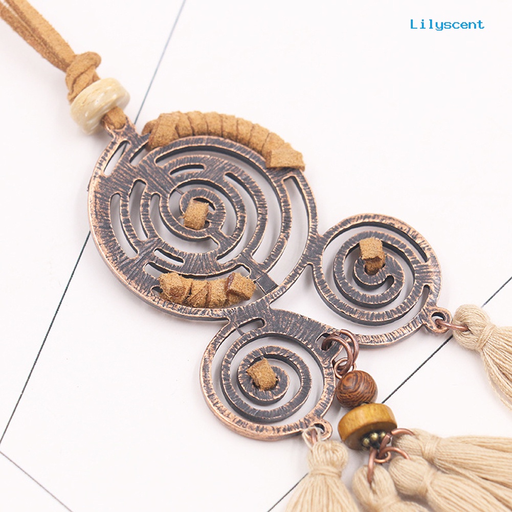 [LS] Bohemian Spiral Rumbai Liontin Rantai Panjang Kalung Pesta Perhiasan Hadiah