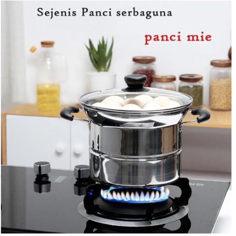 Panci 3in1 Goreng Rebus - Deep Fryer Gagang Panjang &amp; Kuping 2 - Panci Mie Stainless - Panci Steamer Multifungsi