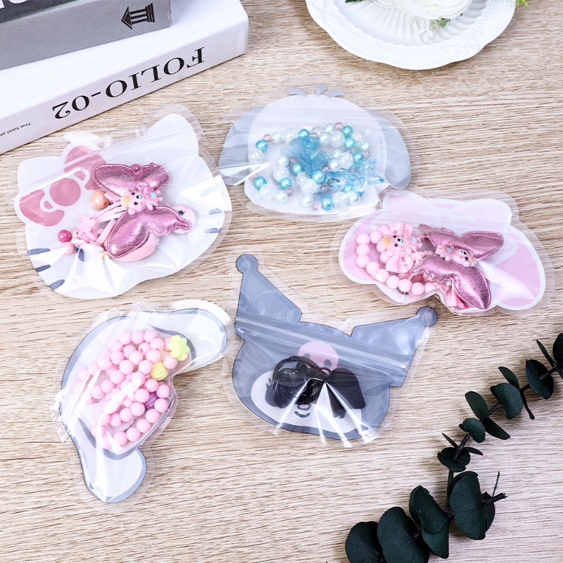 5 Pcs Kawaii Penyimpanan Perhiasan Kecil Ziplock Bag Sanrioed Anime Kartun Gadis Hati Transparan Alat Tulis Anti Debu PVC Bags