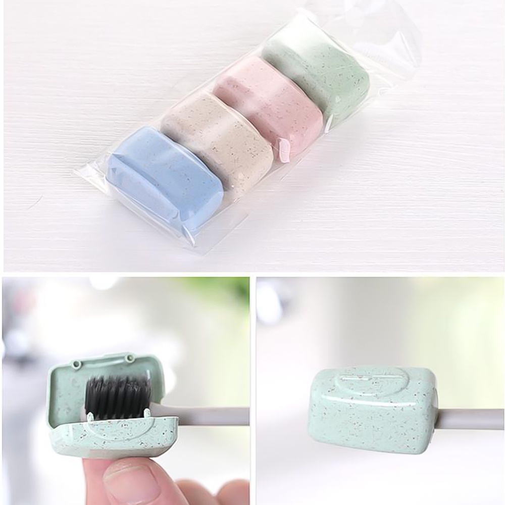 [Harga Grosir] 4pcs Penutup Kepala Sikat Gigi Anti Debu Wheat Straw Toothbrush Cap Toothbrush Head Protect Case Portable Toothbrush Lid For Family Travel Camping