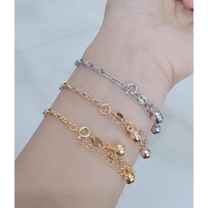 gelang rantai cart*r + 2 bel / gelang perak asli silver 925 lapis emas / gelang fashion wanita terbaru