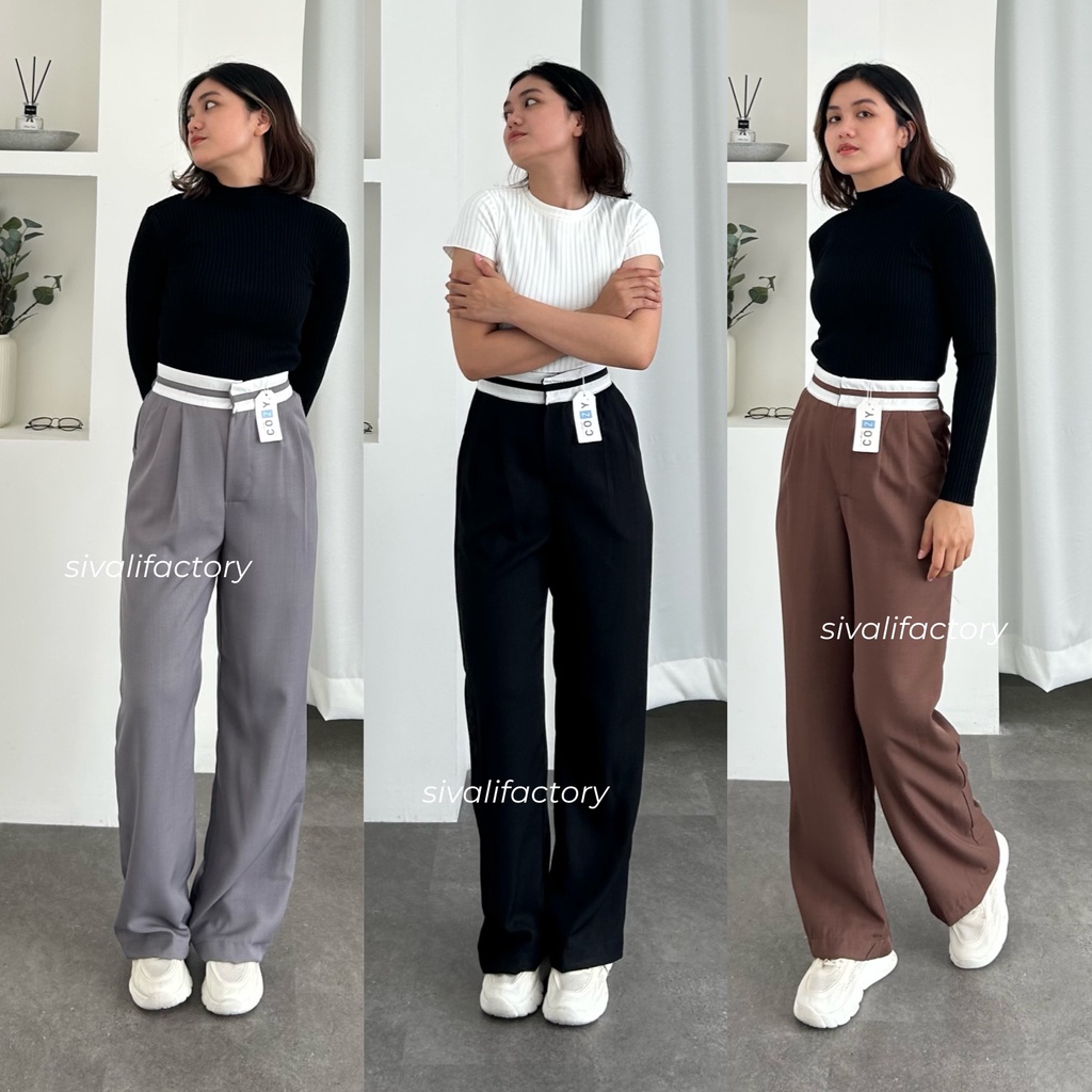 SIVALI Torry Pants - Celana Highwaist Anti Kusut - Celana Kulot Wanita - Trendy Pants