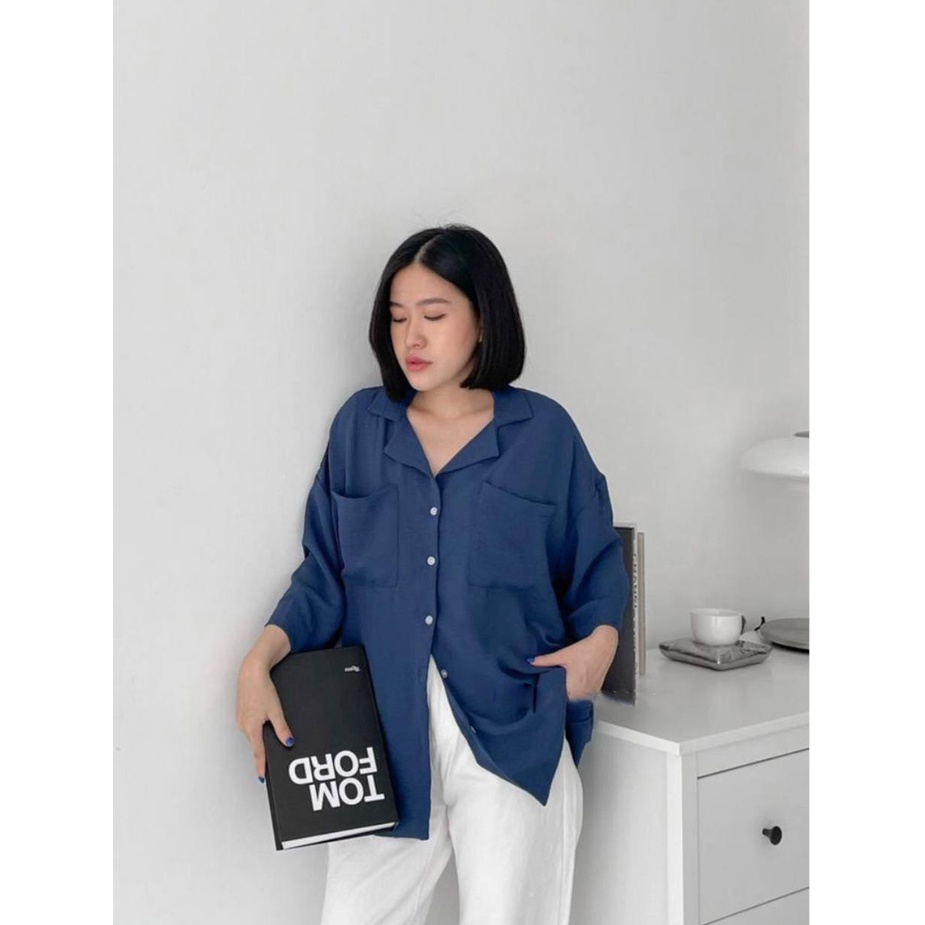 Kemeja Loose Crinkle | Saff Top 1 Pocket - Oversized Loose Shirt - Atasan Wanita PREMIUM QUALITY