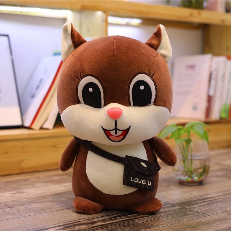Mainan Anak Boneka Tupai Lucu Hadiah Untuk Anak - Anak / Mainan Mewah Model Duduk Lengkap pakai tas slempang di badan