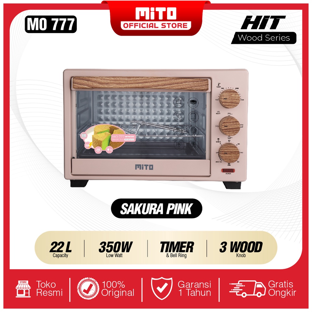 MITO Oven Listrik HIT Wood Series MO777 22L Original Pemanggang Kue dan Makanan