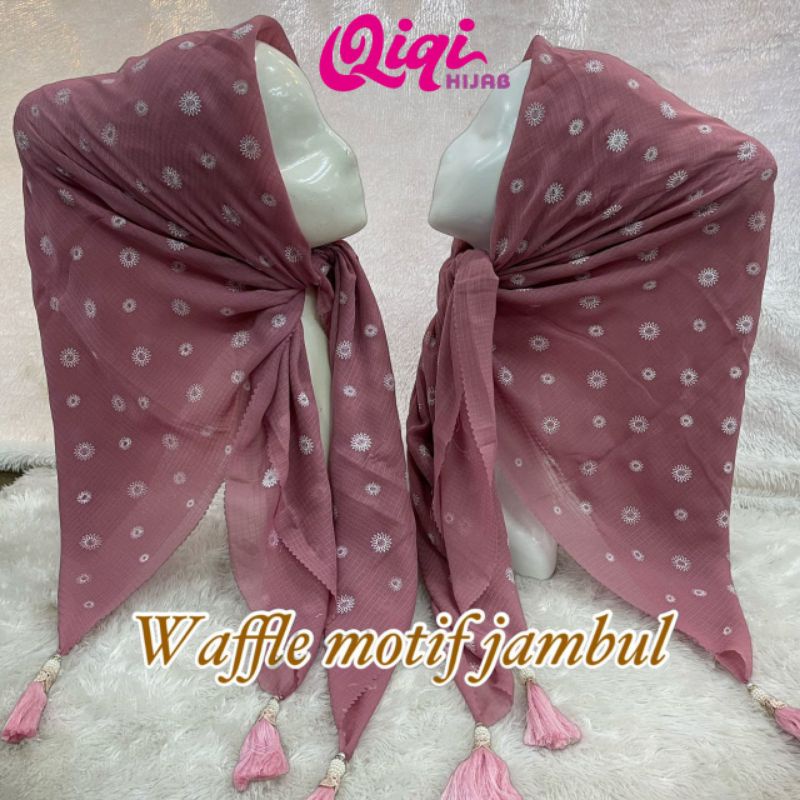 (Qiqi Hijab) SEGIEMPAT WAFFLE JAMBUL MOTIF MATAHARI•kerudung segiempat motif