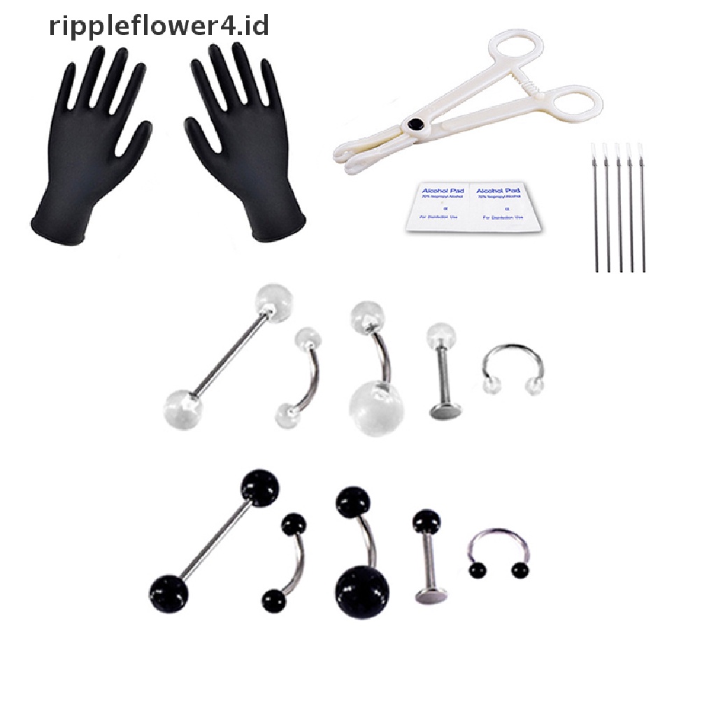 {rippleflower4.id} Kit Alat Perhiasan Tubuh Profesional Cincin s Perut Hidung Pusar Nipple~