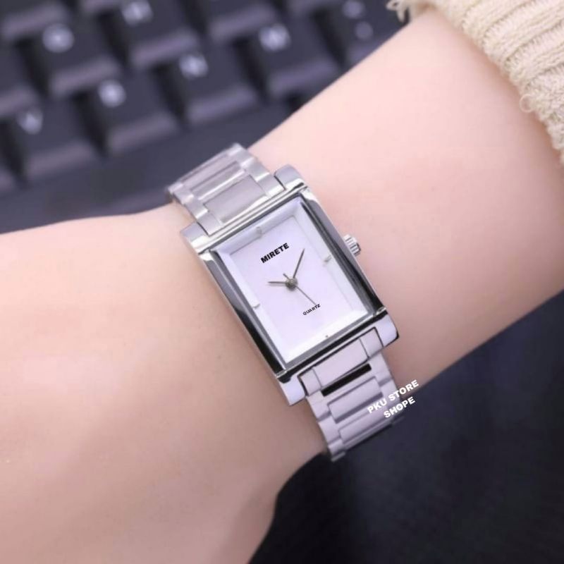 HARGA PROMO✅ Jam Tangan Wanita Kasual Mirete Original Anti Air // Jam Tangan Wanita Promo Strap Rantai Stainlees Steel // Jam Tangan wanita Murah // Jam Tangan Wanita Kekinian Terlaris // Jam Tangan Wanita Petak Persegi Hitam Rosgold COD