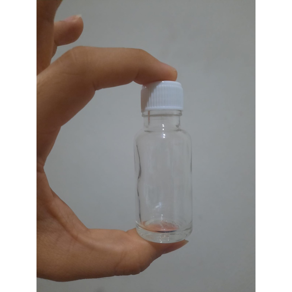 Botol Kaca Clear 20 ml Tutup Ulir Putih