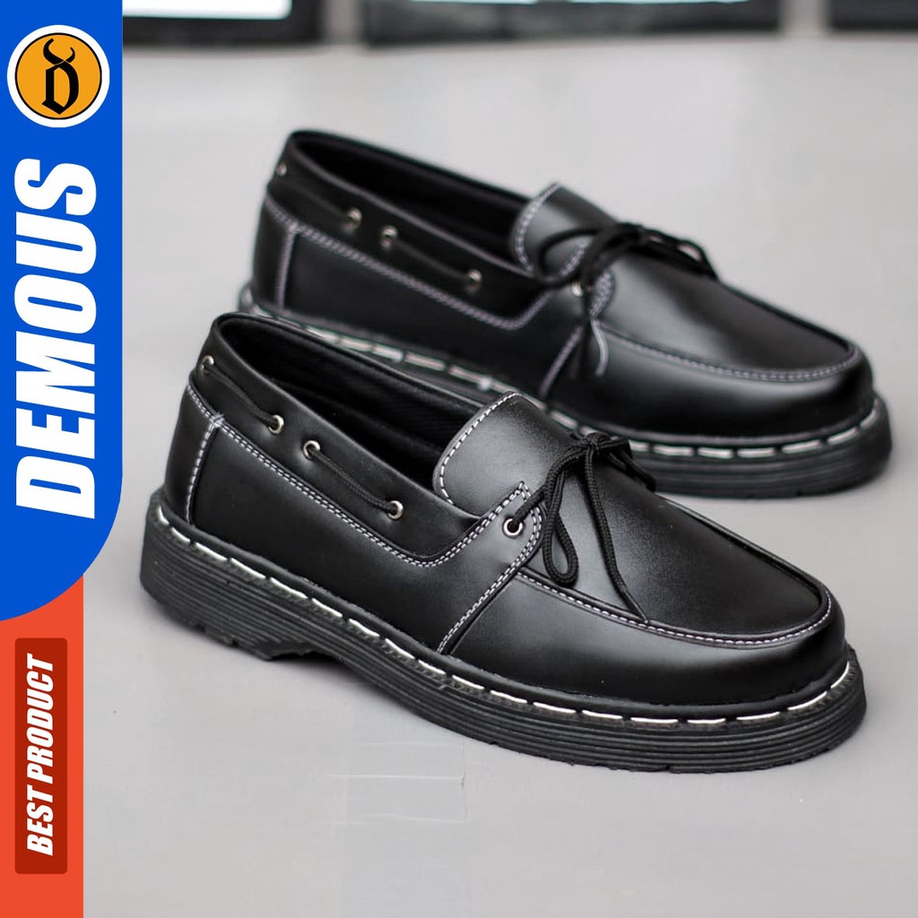 DEMOUS Vay - Sepatu Loafer Docmart Pantofel Formal Kerja Pria Hitam