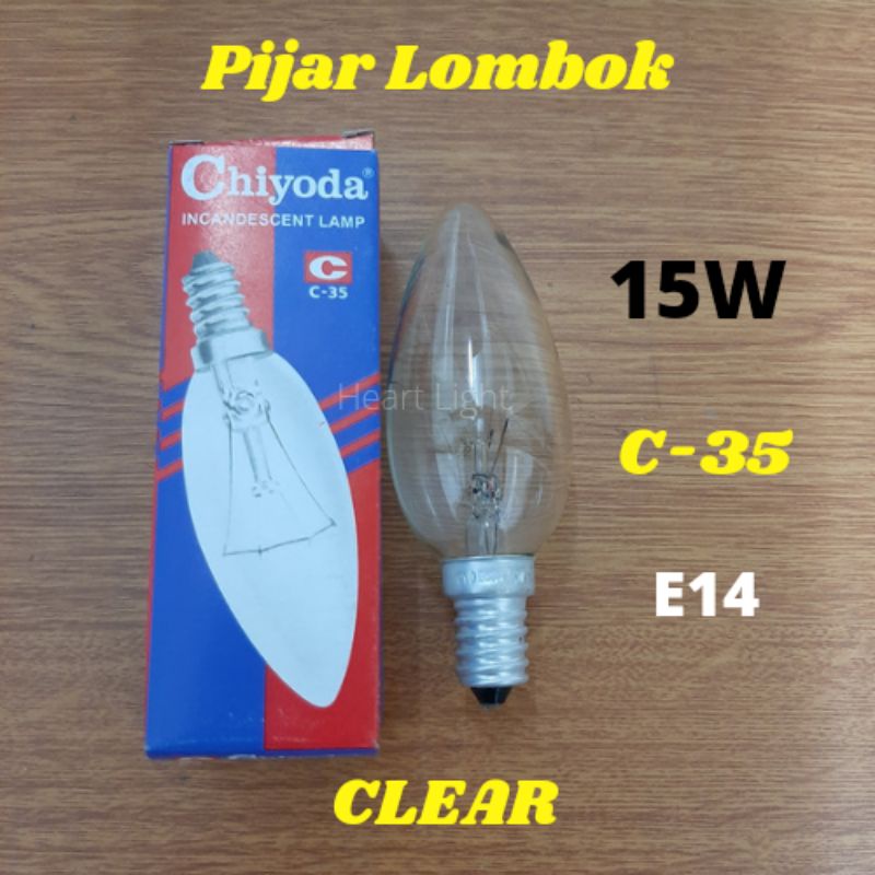 LAMPU LOMBOK CHIYODA 15W CANDLE CLEAR C35 E14 KUNING/LAMPU LOMBOK 15WATT CLEAR KUNING E14