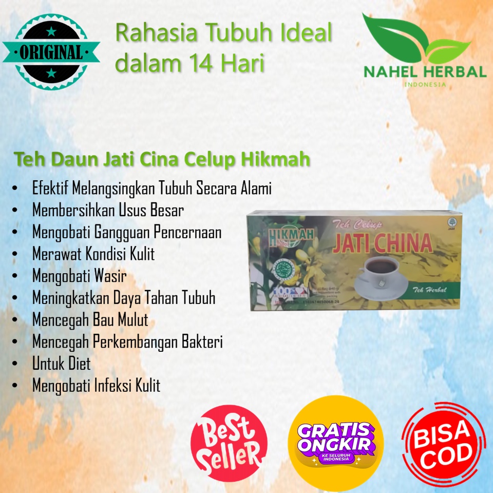 Teh Celup Pelangsing Daun Jati Cina Hikmah Extra Slim 100% Original Bpom - Alami Tea Diet Sliming He