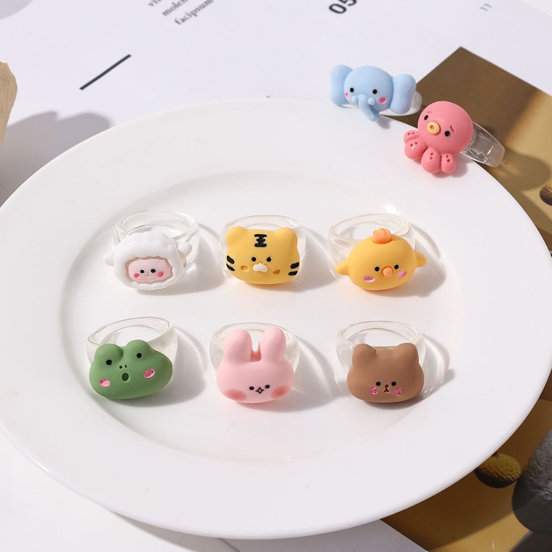 [Harga Grosir] Untuk Anak Gadis Anak Hewan Cincin Animal Zoo Meeting Fun Rings Square Acrylic Ring Indah Perhiasan Aksesoris Couple Ring Kartun Cincin Lucu Fashion