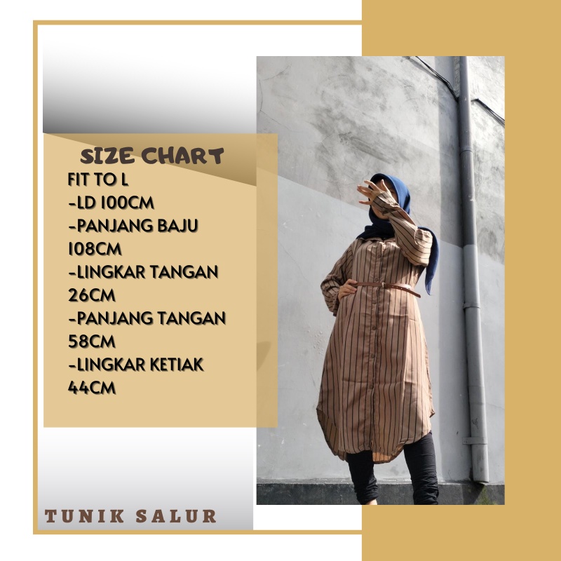 Baju Tunik Salur Wanita Dewasa Free Belt Bahan Monalisa Premium LD 100Cm Fit To L Motif Salur Garis / Fashion Muslim Atasan Wanita Simple Kekinian