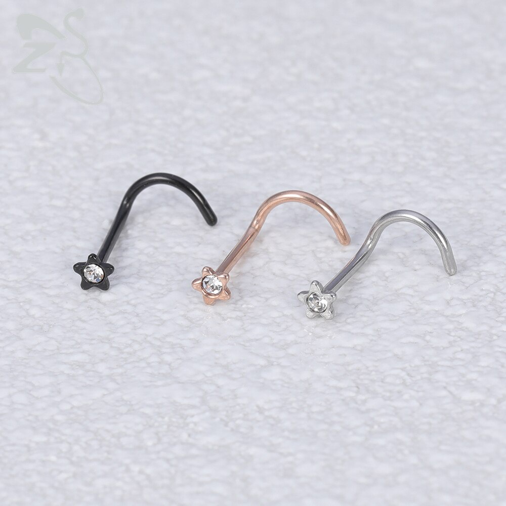 1pc Pejantan Hidung Bengkok Kucing Dengan Cincin Septum Kristal Tengkorak CZ Surgical Steel Nostril Telinga Tindik Tulang Rawan Perhiasan