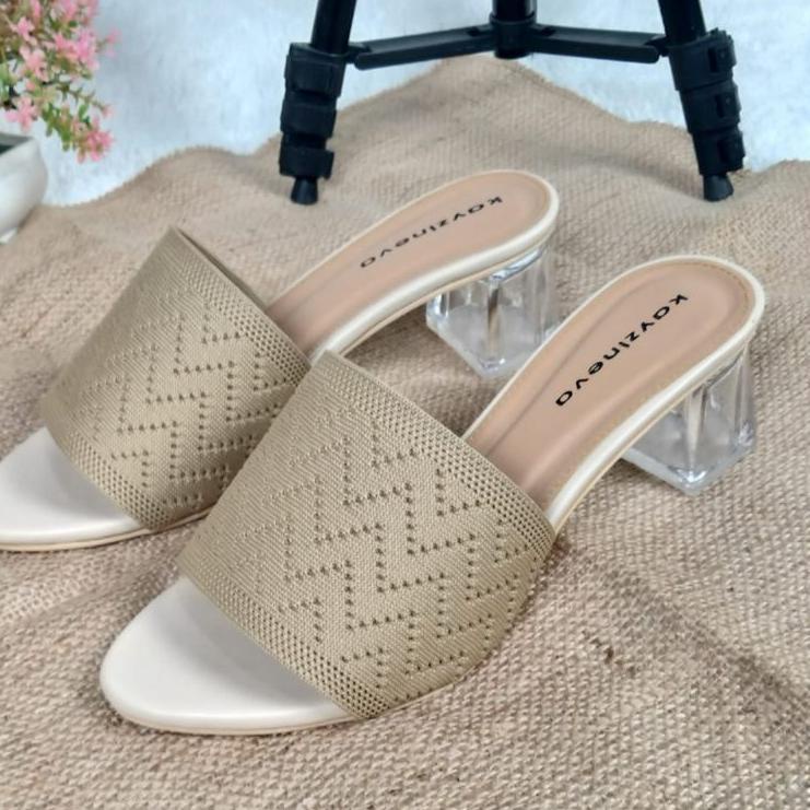 Termurah Sandal Heels Hak Kaca UPPER RAJUT 5 CM