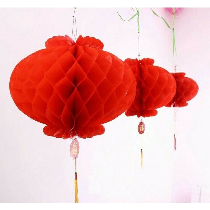 Jual Lampion Bulat Honeycomb Plastik Merah Dekorasi Imlek Lampion Merah Hiasan Imlek Tahun 7955