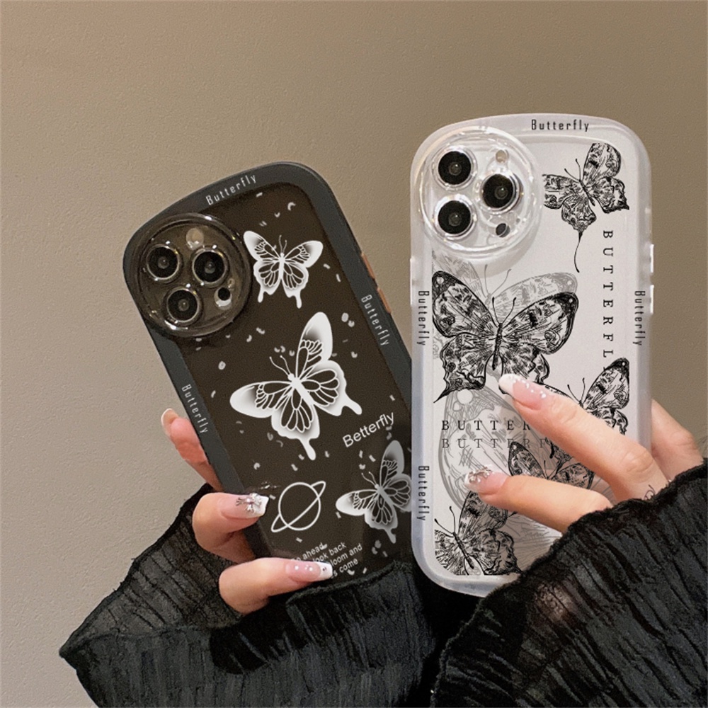 Butterfly Case Realme 10 Realme C33 C35 C21Y C25Y Realme5 5i 6i C3 C21 C11 2021 C25 C15 C12 C2 C3 C1 Narzo 50A Lensa Oval Perdana Gambar Garis Shockproof TPU Soft Clear Phone Cover